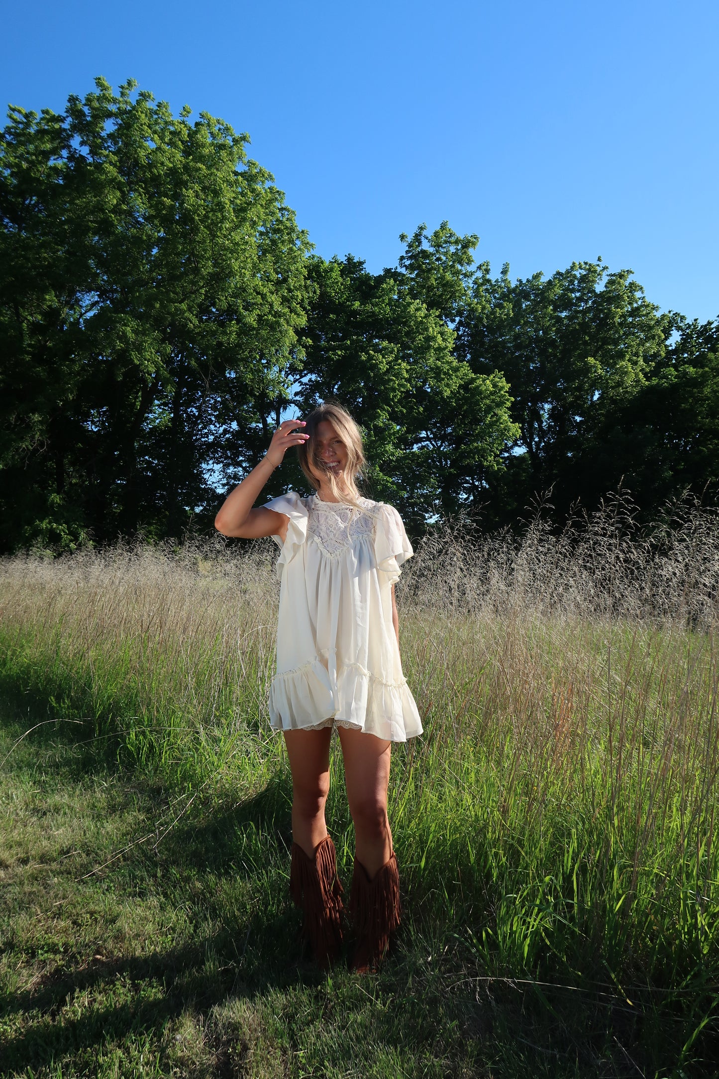 Ivory Bloom Ruffle Sleeve Top