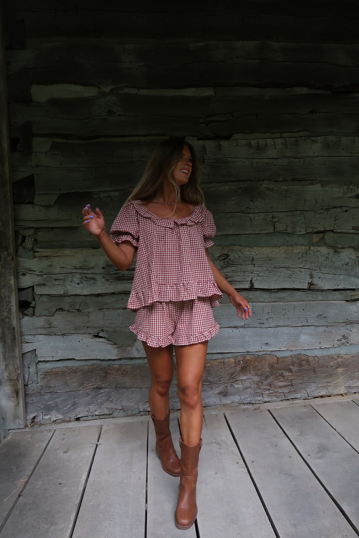 Maple Gingham Ruffle Top