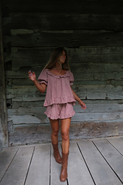 Maple Gingham Ruffle Top