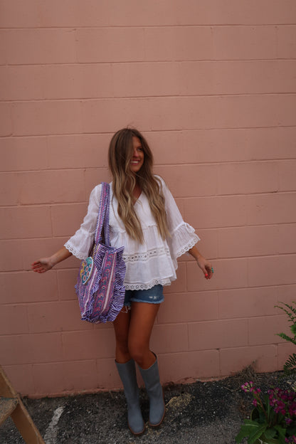 Mabel Ruffle Quilted Tote Bag