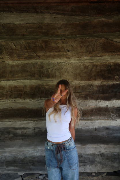 White Back To Basics High Neck Tank