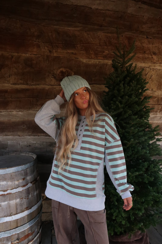 Mint to Be Henley Boxy Crewneck