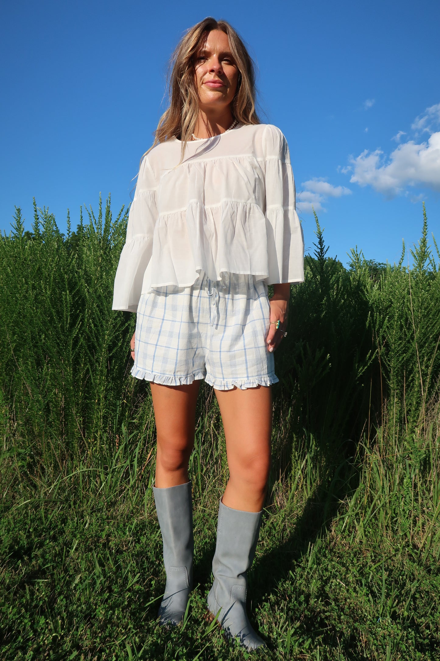 Slow Down Plaid Ruffle Short