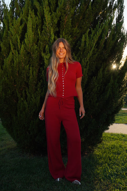 Red Slow it Down Knit Short Slv