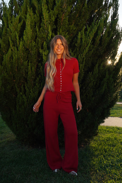Red Slow it Down Knit Short Slv