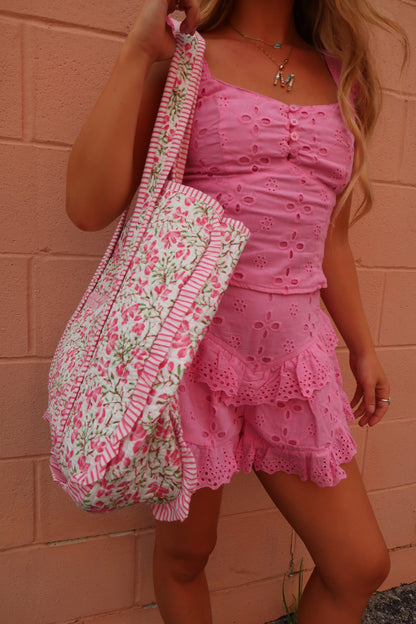 Belle Ruffle Quilted Tote Bag