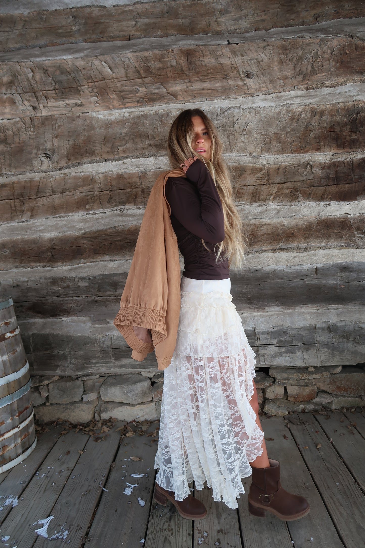 Ivory Lace High Low Skort