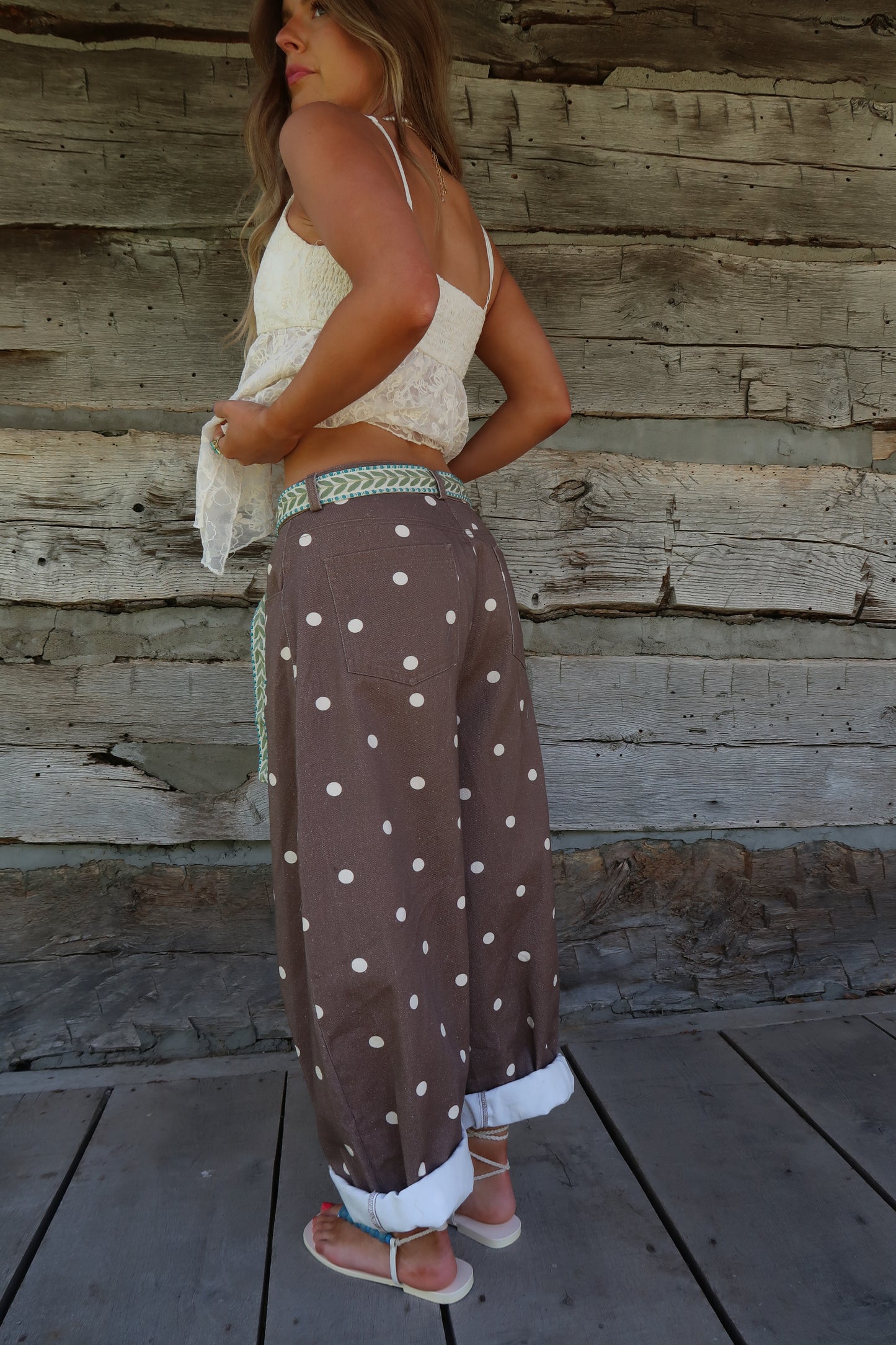 Chocolate Dot Barrel Jeans