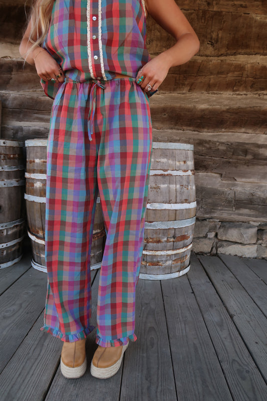 Candyland Plaid Ruffle Pant