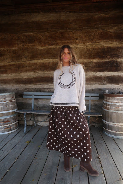 Toffee Dot Midi Skirt