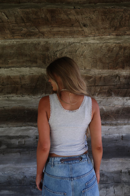 Light Gray Lace Henley Tank