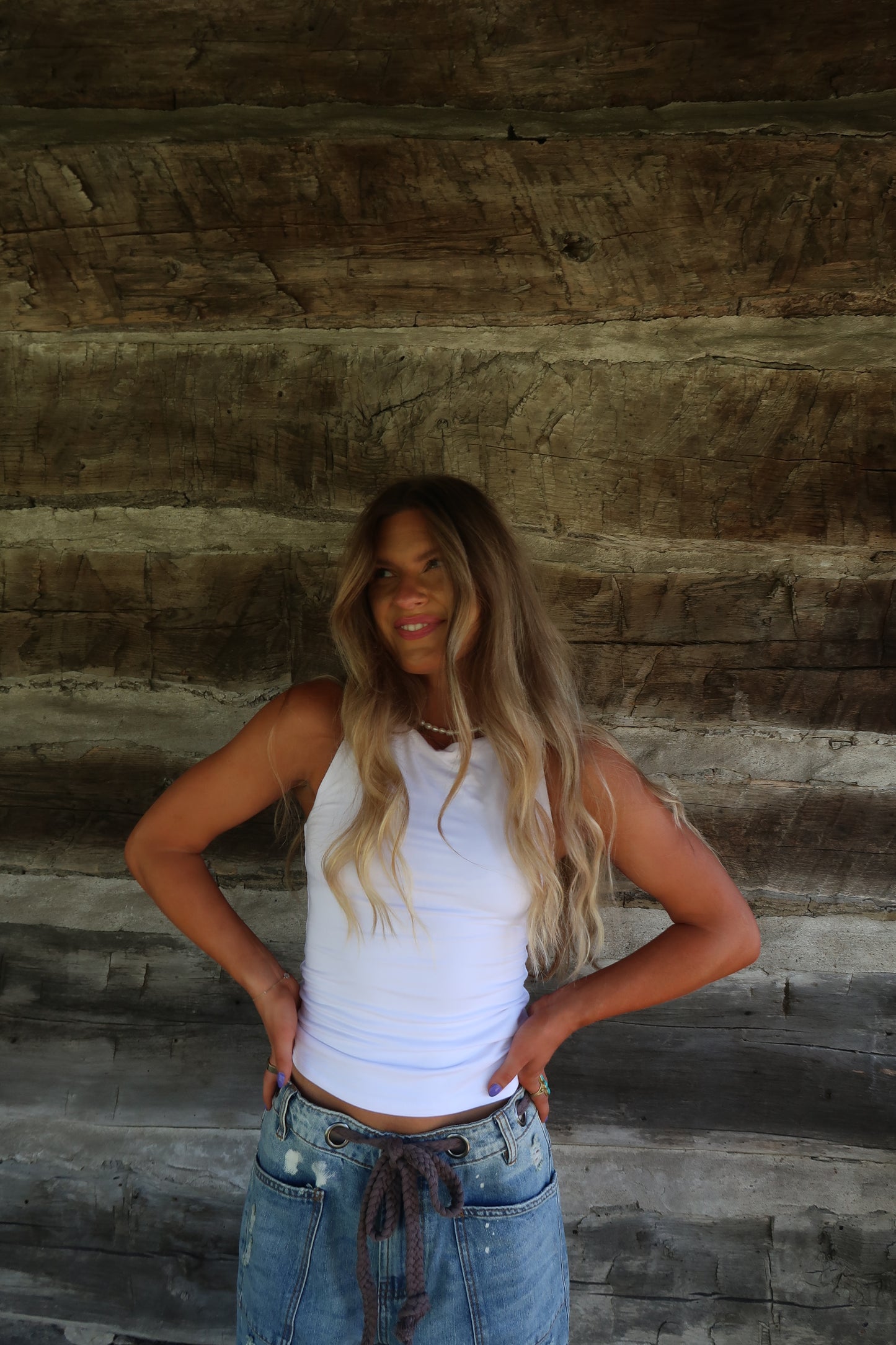 White Back To Basics High Neck Tank
