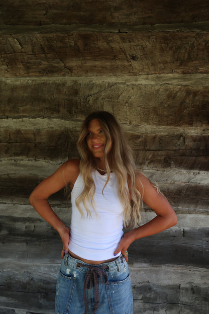 White Back To Basics High Neck Tank