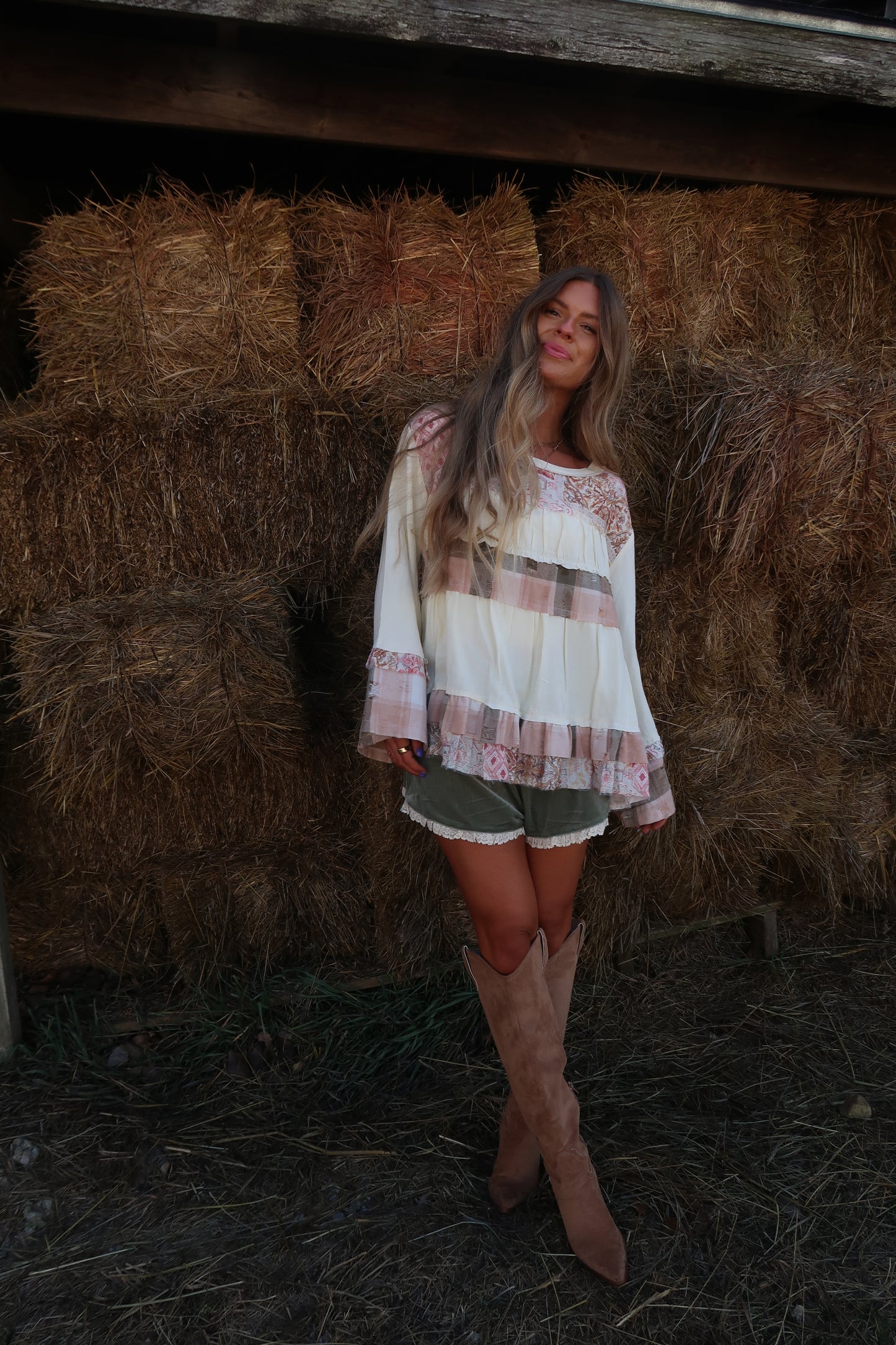 Wander Patchwork Plaid Babydoll Top