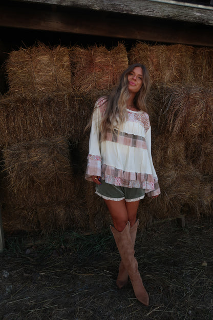 Wander Patchwork Plaid Babydoll Top