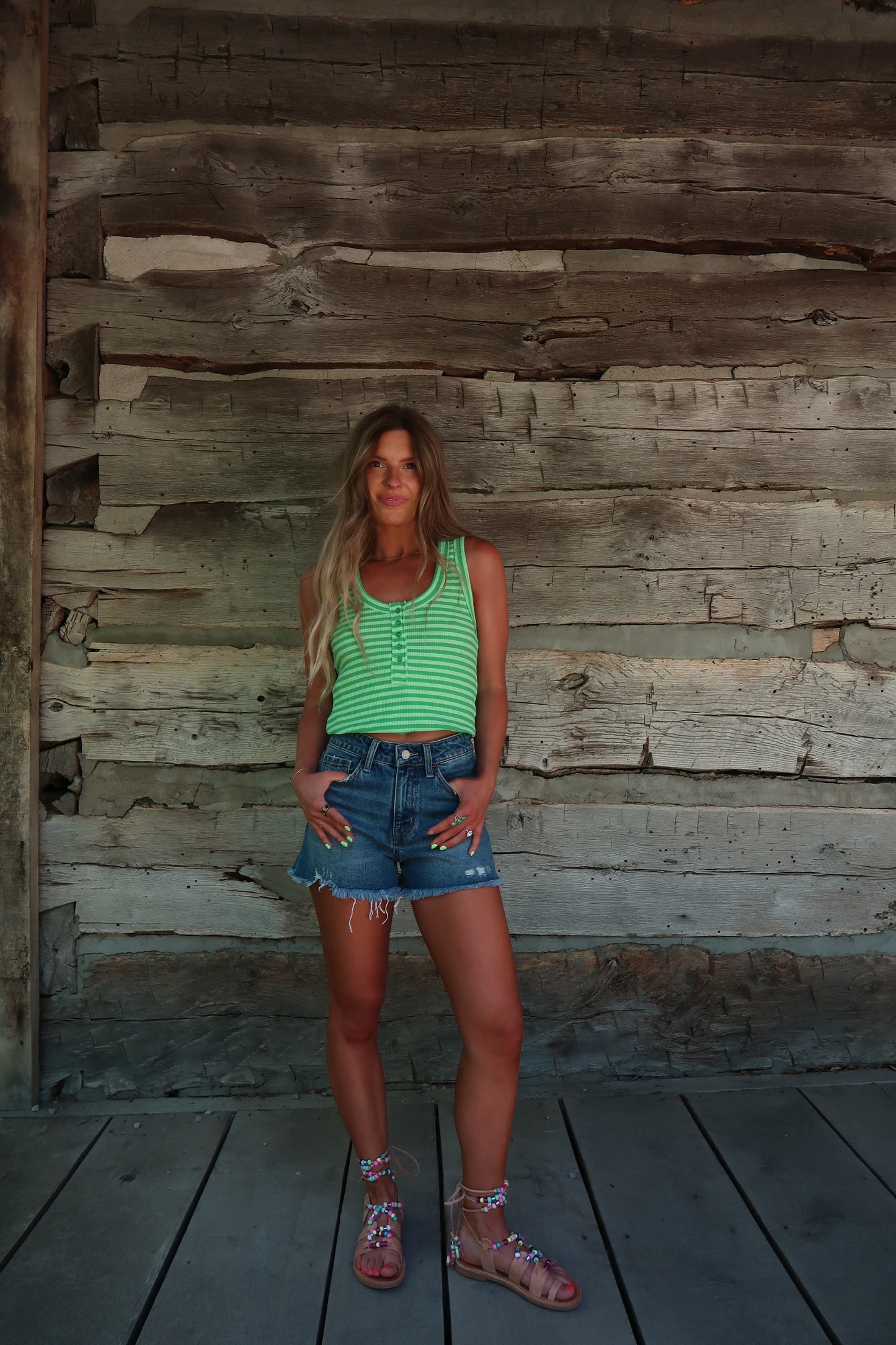 Fresh Cut Stripe Henley Tank
