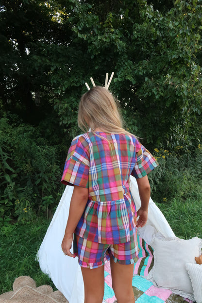Stain Glass Plaid Babydoll Top