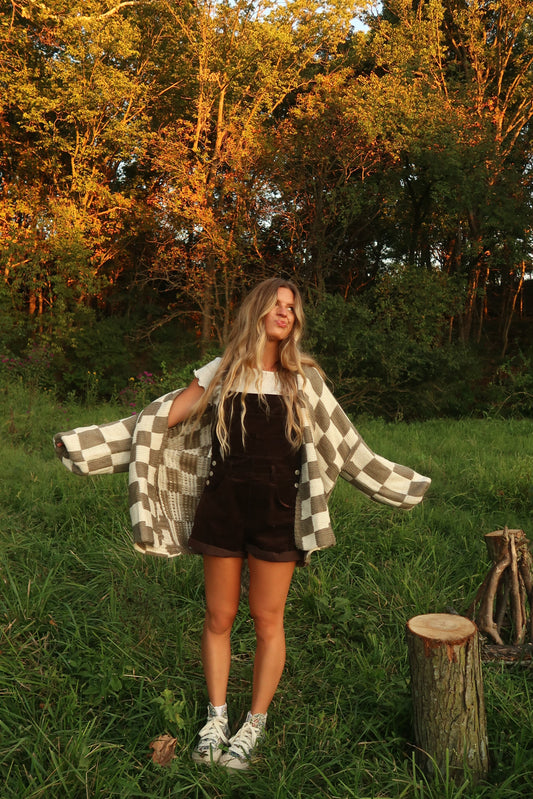 Olive Check Cardi