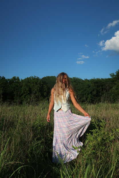 Meadow Mist Plaid Maxi Skirt