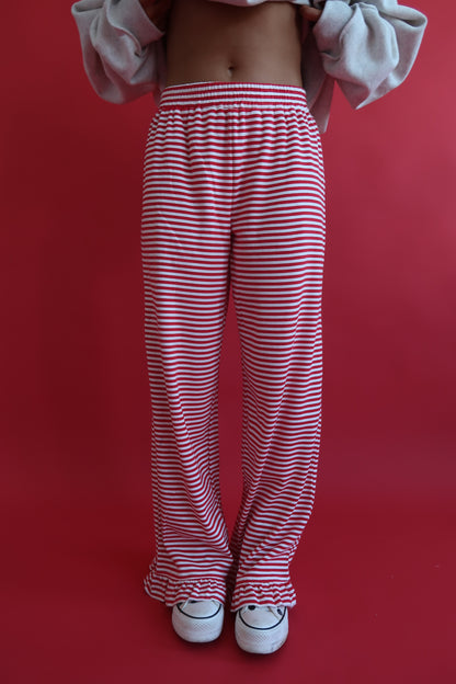 Red Stirpe Ruffle Pants