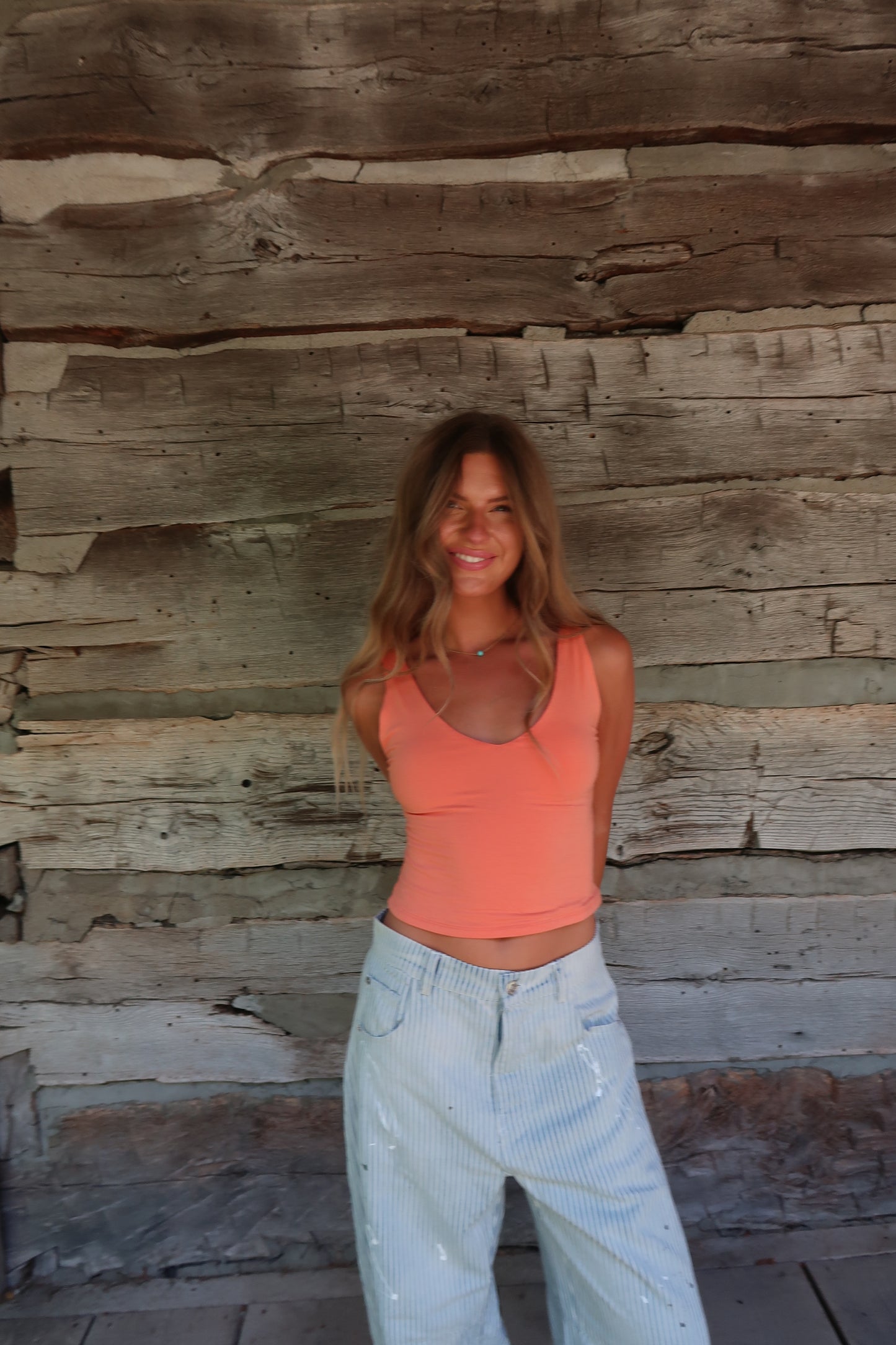 Tangerine V-Neck Crop Back To Basics Tank