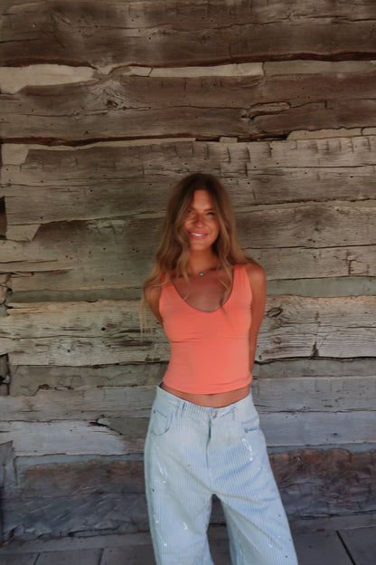 Tangerine V-Neck Crop Back To Basics Tank