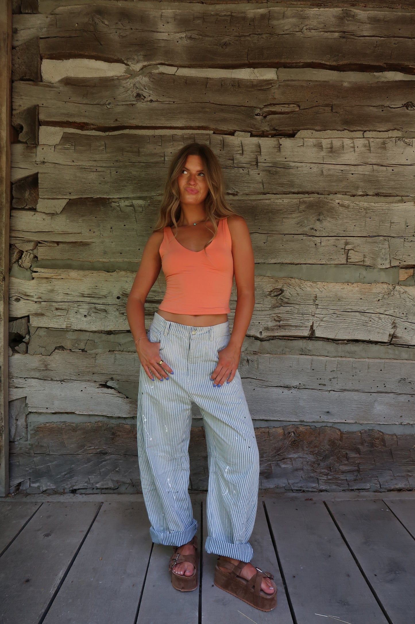 Tangerine V-Neck Crop Back To Basics Tank