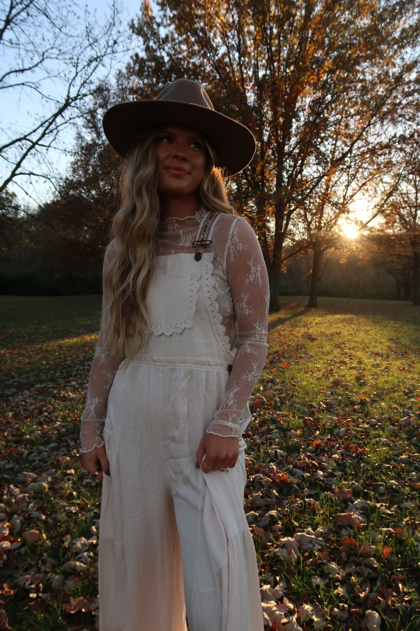 Buttercream lace trim Overalls