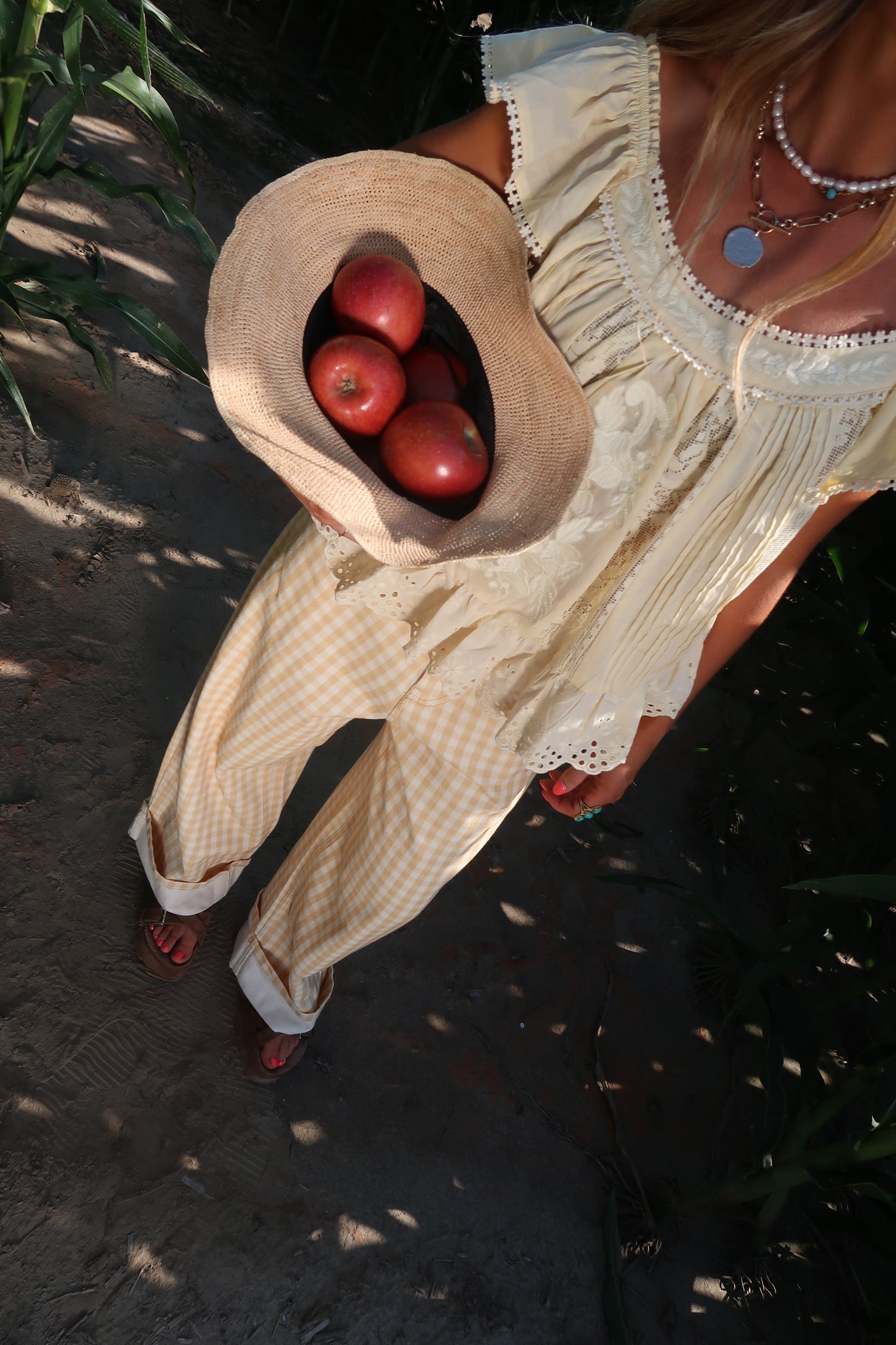 Sweet Corn Gingham Cuff Pants