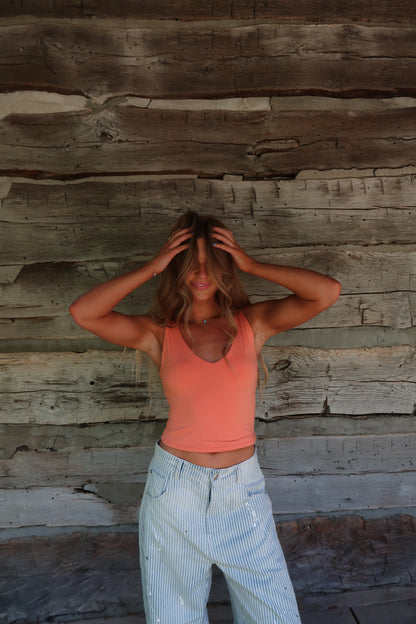 Tangerine V-Neck Crop Back To Basics Tank