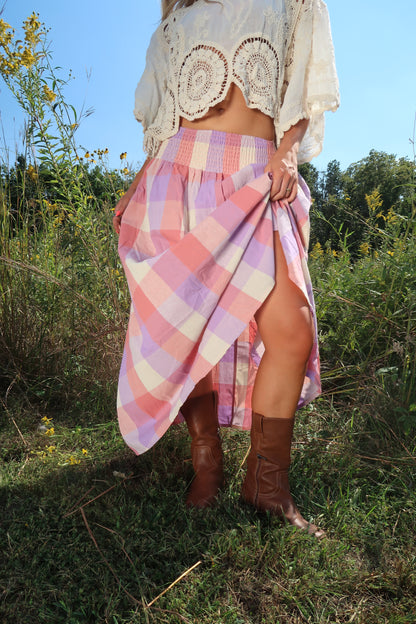 Prairie Berry Plaid Midi Skirt