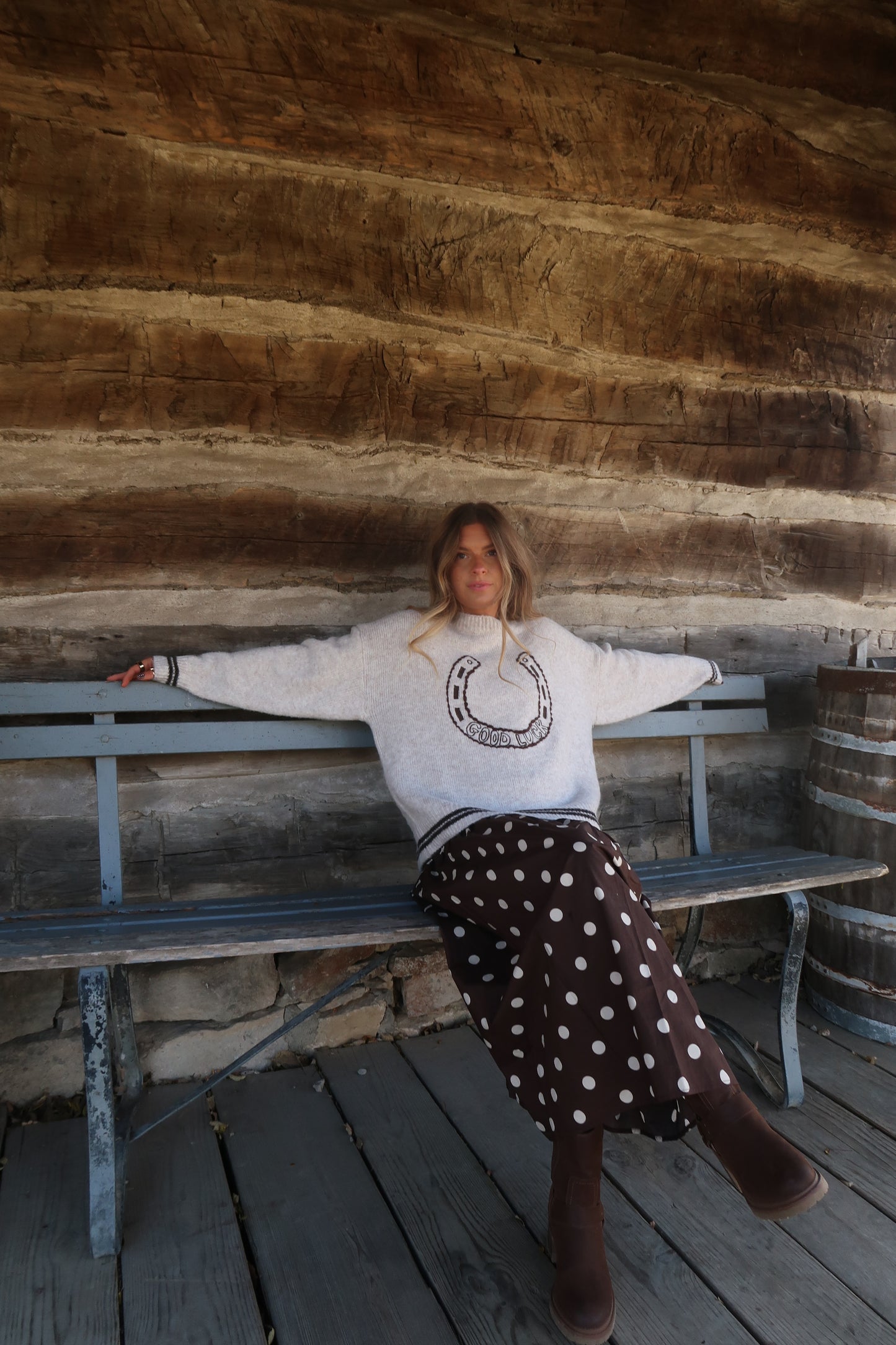 Toffee Dot Midi Skirt