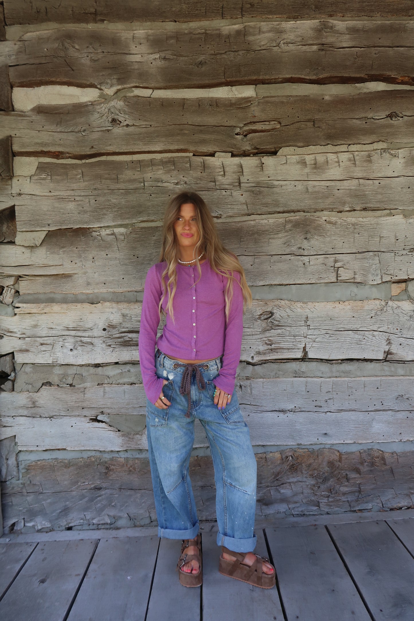 Violet Bttn front Long Slv