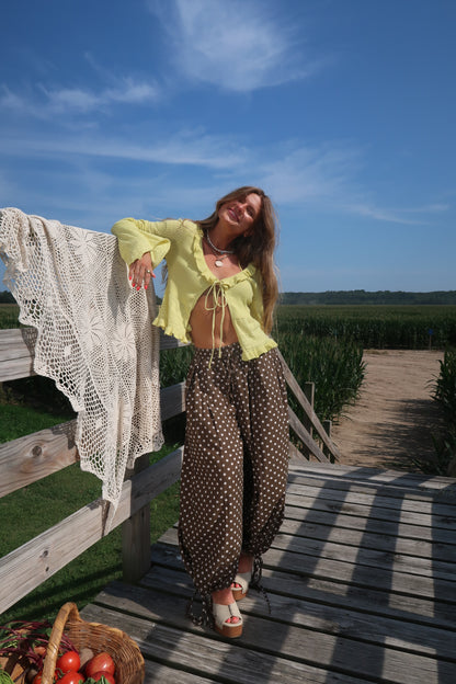 Pear Ruffle Tie Cardigan