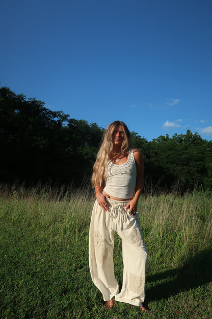 Cream BonBon Crochet Barrel Sweats
