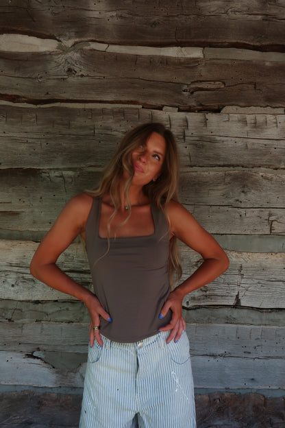 Burnt Olive Sq Neck Back To Basics Tank