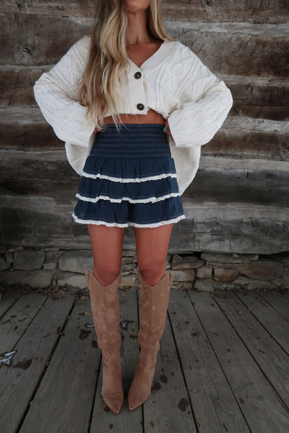 Navy Tiered Ruffle Shorts