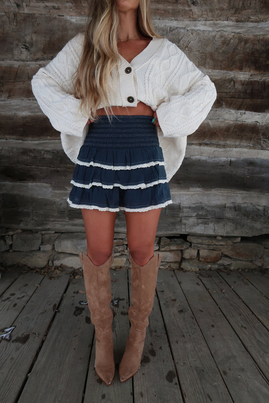 Navy Tiered Ruffle Shorts