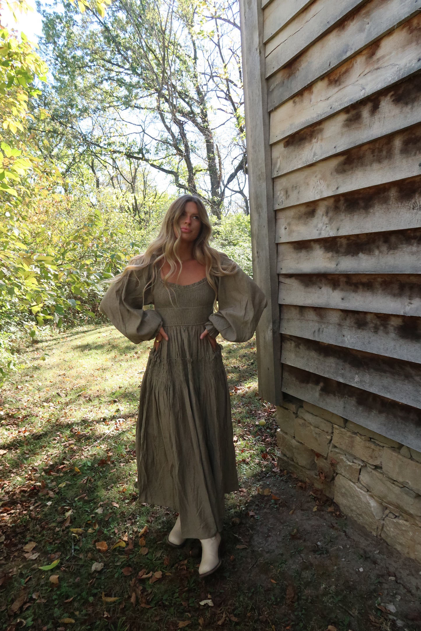 Stone Maxi Long Slv Dress