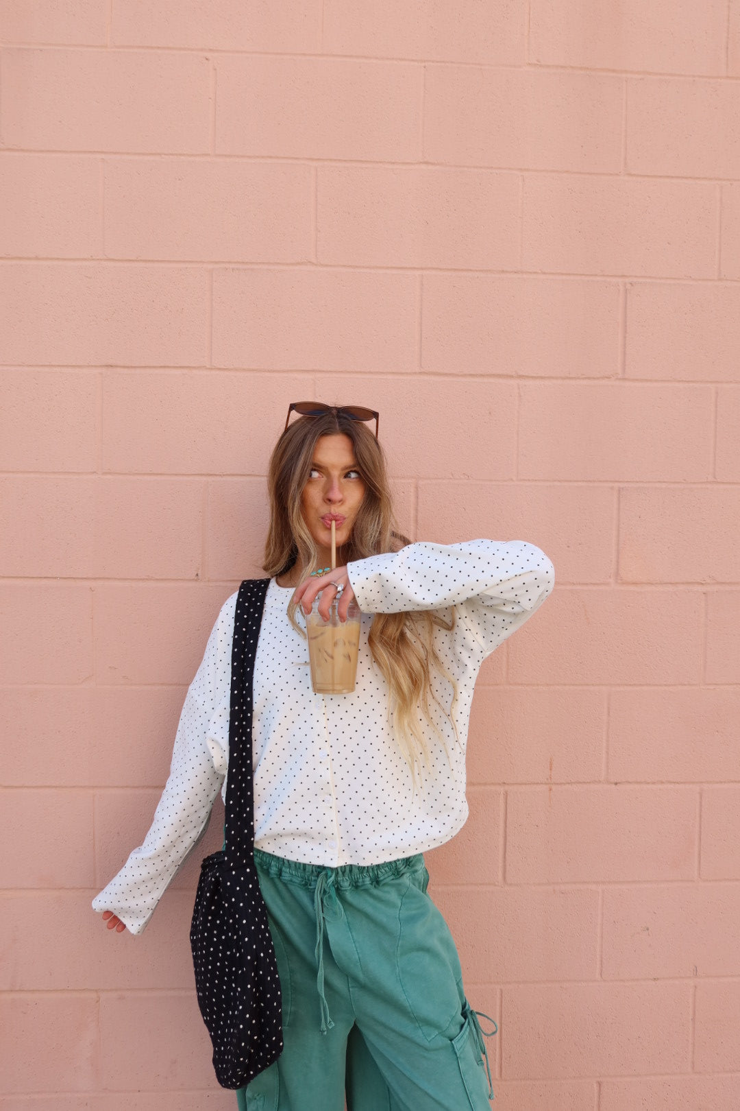 Polka Dot Bttn Front Long Slv