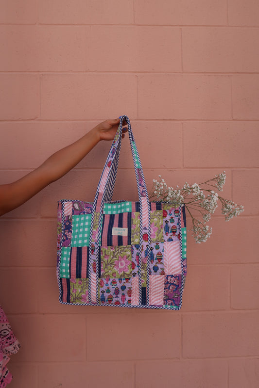 Navy Quilted Tote Bag