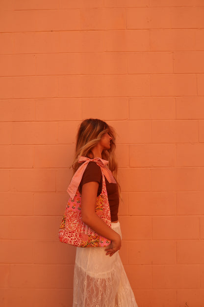 Peach Quilted Bow Purse
