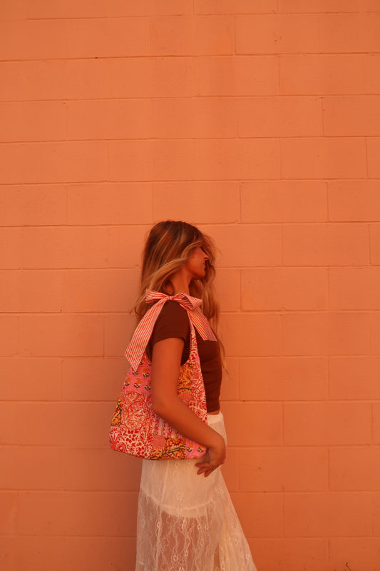 Peach Quilted Bow Purse