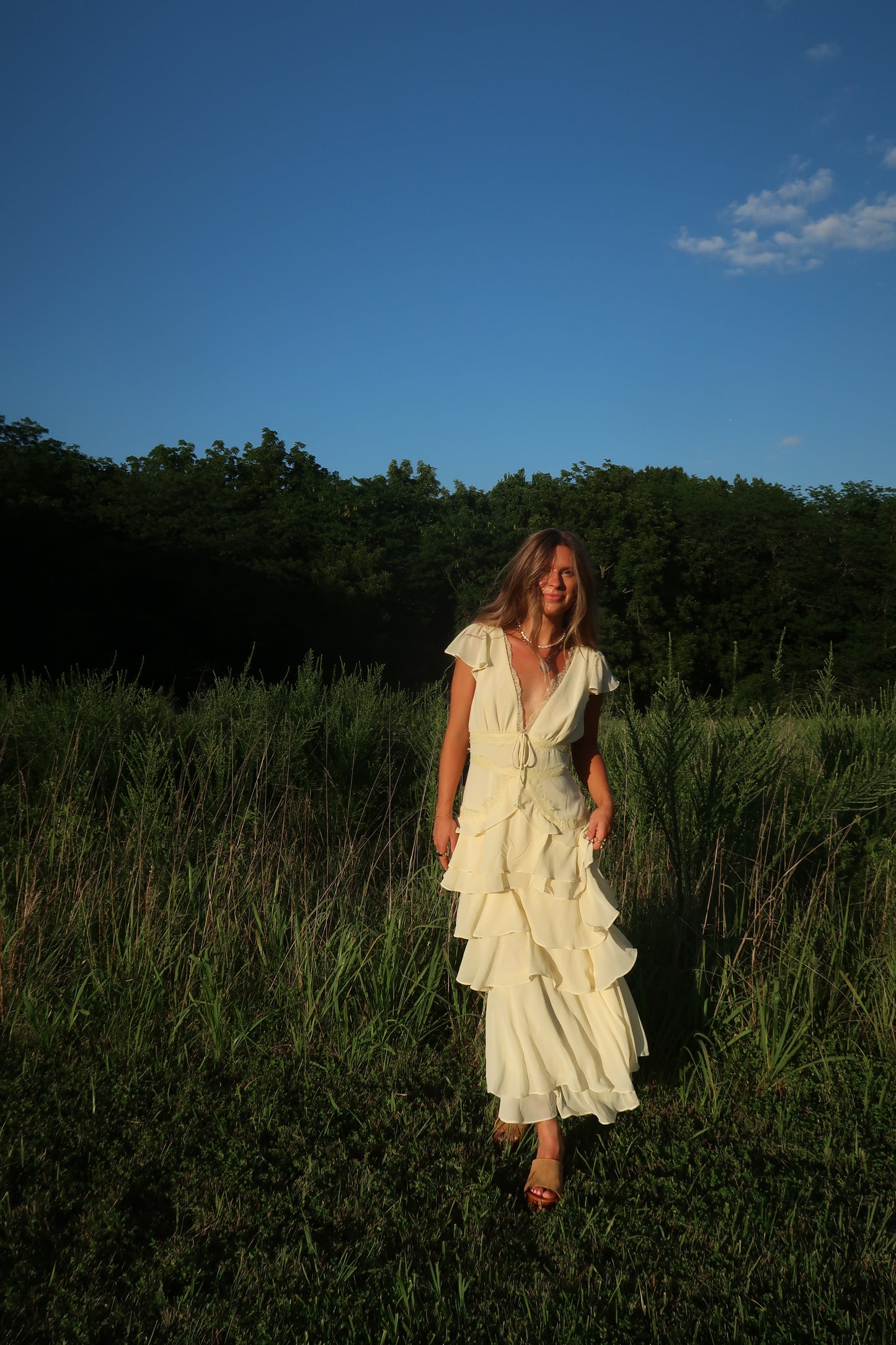 Lemon Light Tiered Midi Dress