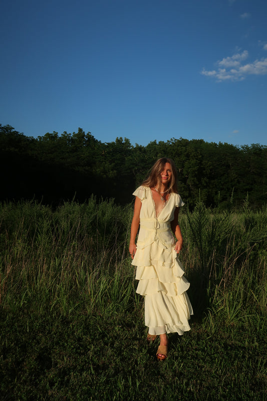 Lemon Light Tiered Midi Dress