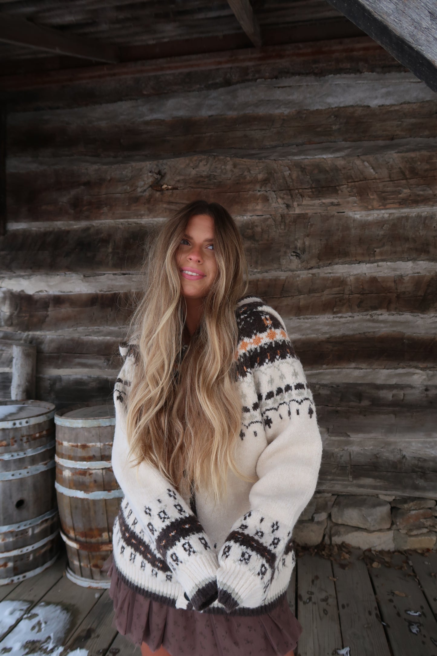 Nordic Knit Hooded Cardigan