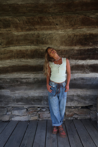 Soft Lime Lace Henley Tank