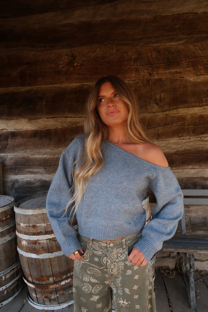 Blue Raspberry Off The Shoulder Sweater