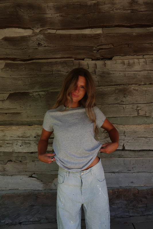 Heather Grey Washed Boxy Cotton Tee