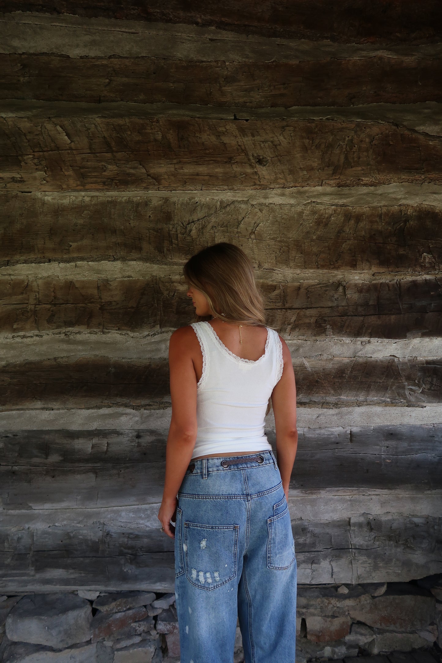 White Lace Henley Tank
